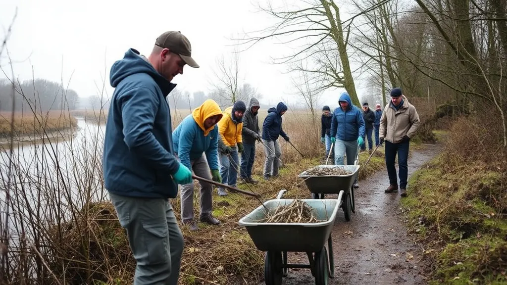Volunteers working on the riverbank
